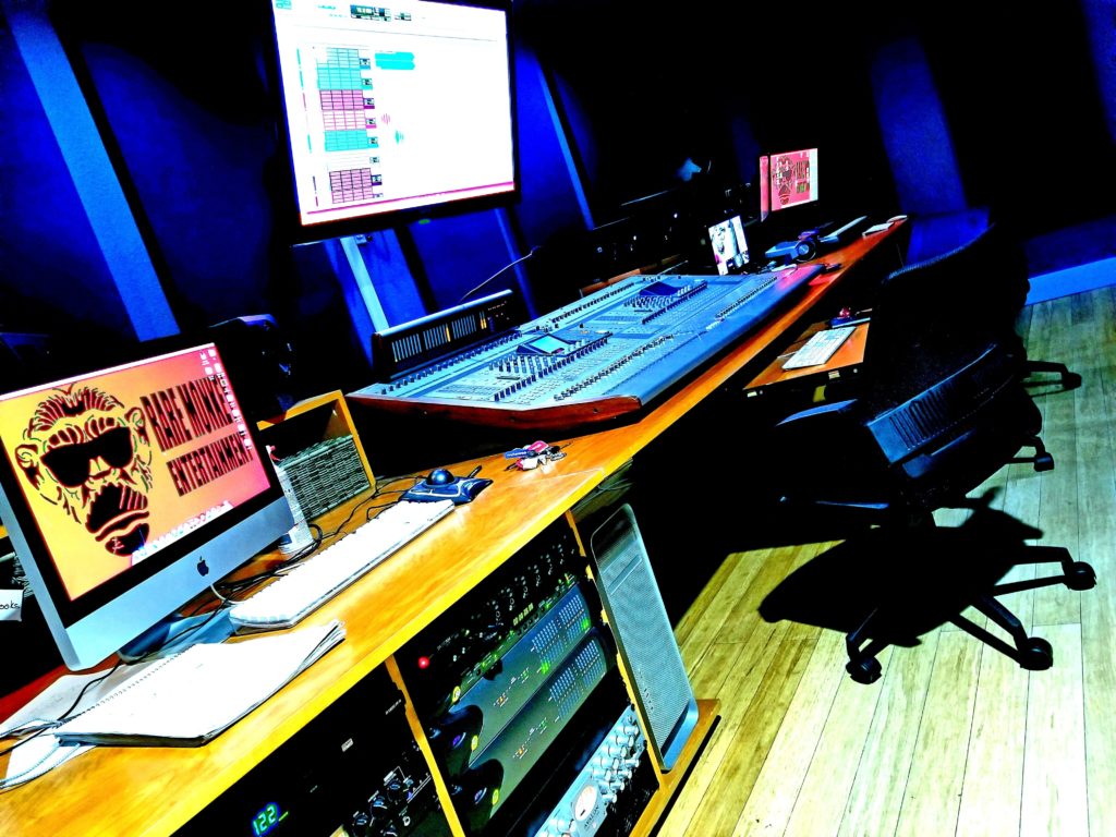 Music production console in the Rare Monkey Studios studio